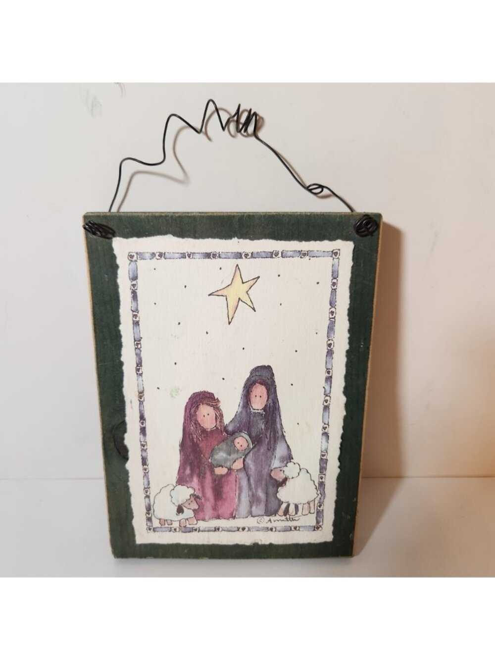 Annette Primitive Folk Art Nativity Wood Wall Hanging Christmas Decor 7x5